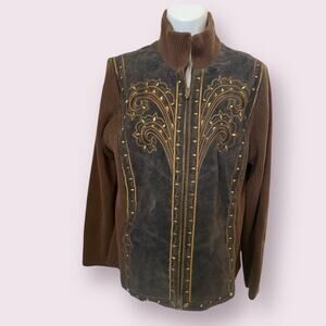 NWT Bob Mackie Wearable Art Suede Leather Sweater Jacket with Detail - Small